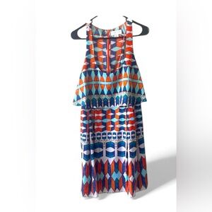 Jessica Simpson Geometric Print Midi Dress - Blue, Red, White